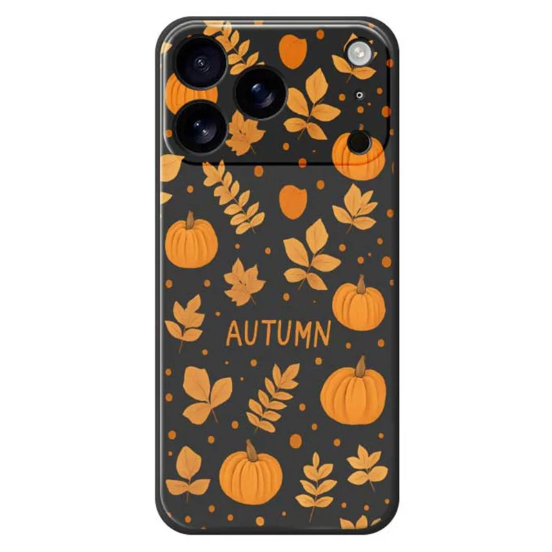 For iPhone 17 Pro Case Autumn Theme Pattern Printing Straight Edge TPU Phone Back Cover - Black