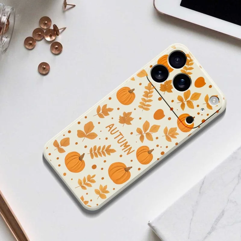 For iPhone 17 Pro Case Autumn Theme Pattern Printing Straight Edge TPU Phone Back Cover - Black