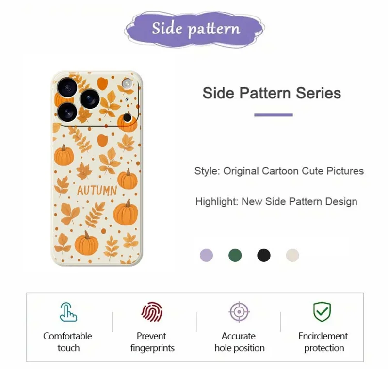 For iPhone 17 Pro Case Autumn Theme Pattern Printing Straight Edge TPU Phone Back Cover - Black