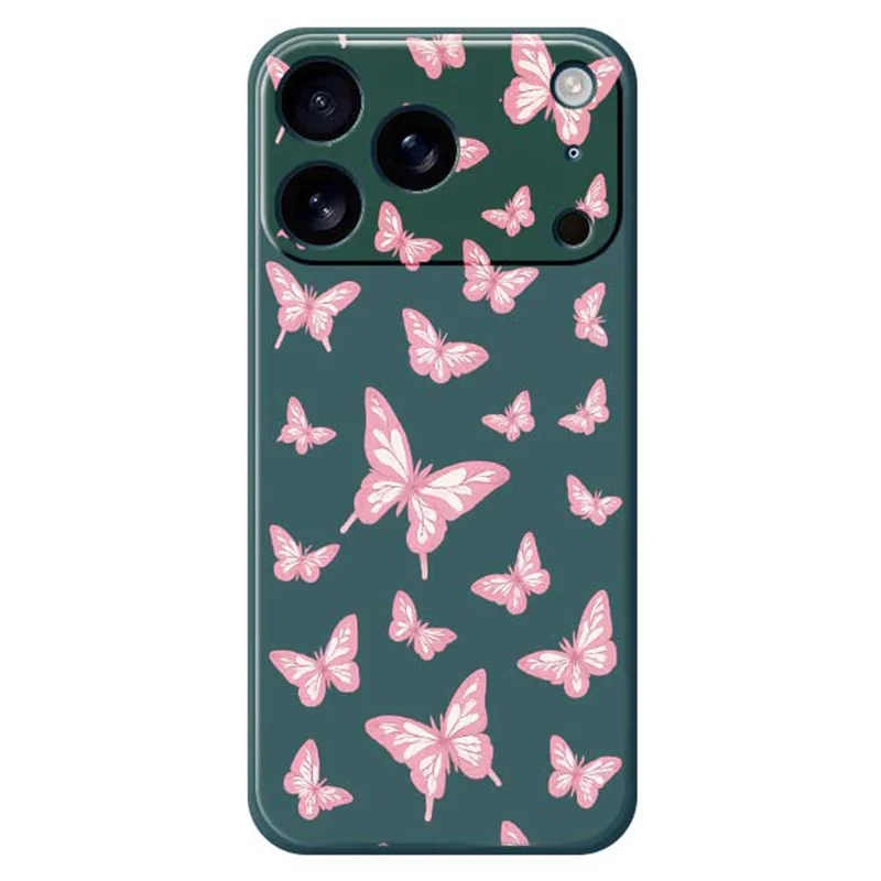 For iPhone 17 Pro Case Pink Butterflies Pattern Printing Straight Edge TPU Phone Back Cover - Green
