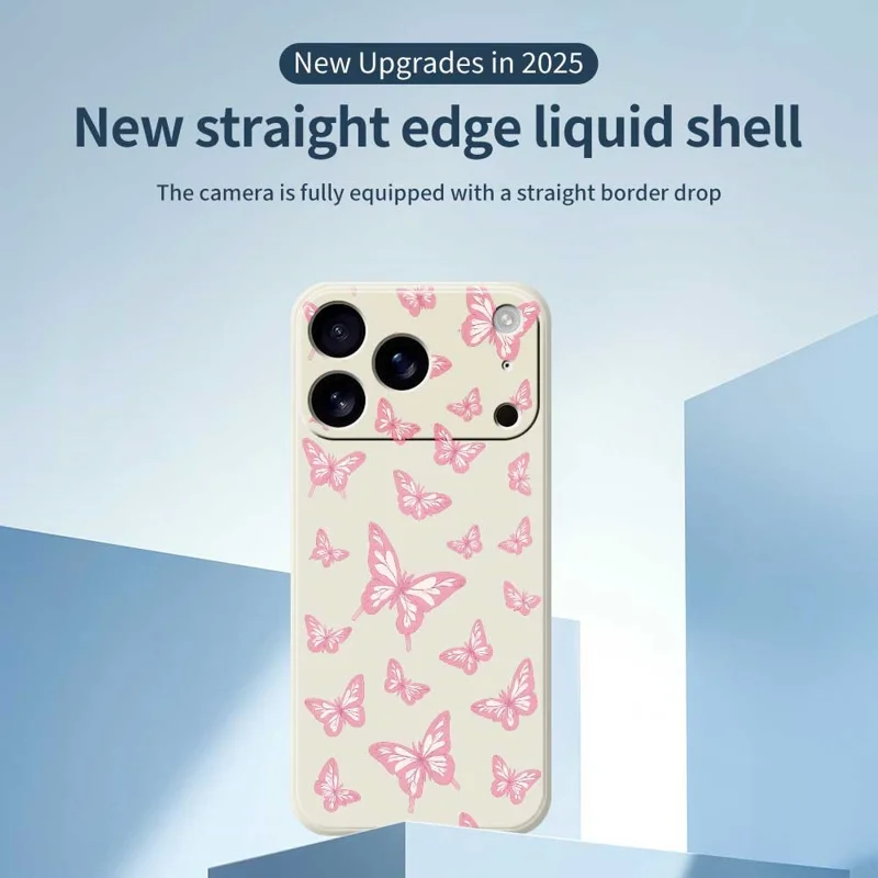 For iPhone 17 Pro Case Pink Butterflies Pattern Printing Straight Edge TPU Phone Back Cover - Green