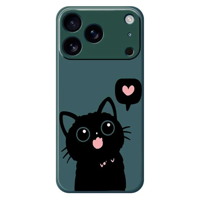 For iPhone 18 Pro / 17 Pro Case Love Black Cat Pattern Printing Straight Edge TPU Phone Back Cover - Green