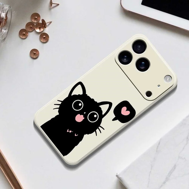 For iPhone 18 Pro / 17 Pro Case Love Black Cat Pattern Printing Straight Edge TPU Phone Back Cover - Green