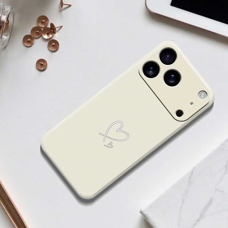 For iPhone 17 Pro Case White Love Pattern Printing Straight Edge TPU Phone Back Cover - Green