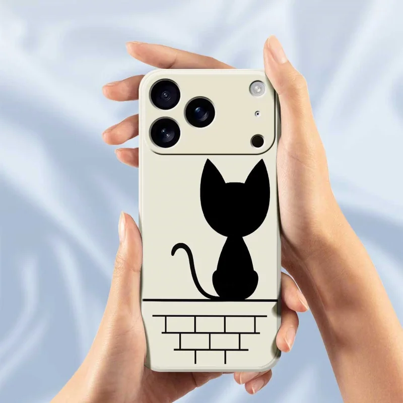 For iPhone 17 Pro Case Black Cat on the Wall Pattern Printing Straight Edge TPU Phone Back Cover - Green