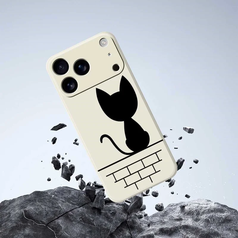 For iPhone 17 Pro Case Black Cat on the Wall Pattern Printing Straight Edge TPU Phone Back Cover - Green