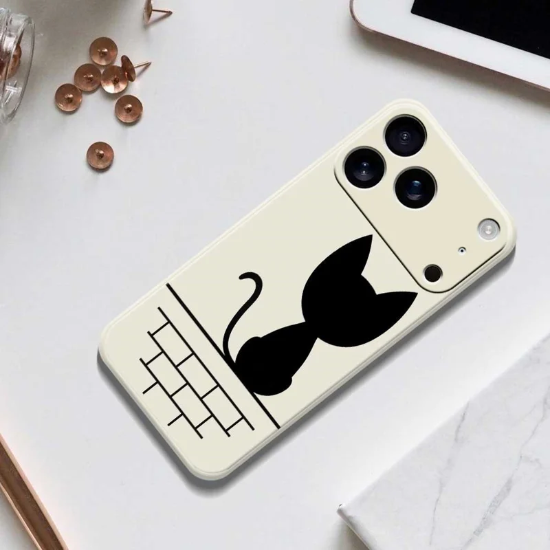 For iPhone 17 Pro Case Black Cat on the Wall Pattern Printing Straight Edge TPU Phone Back Cover - Green