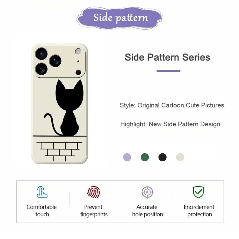 For iPhone 17 Pro Case Black Cat on the Wall Pattern Printing Straight Edge TPU Phone Back Cover - Green