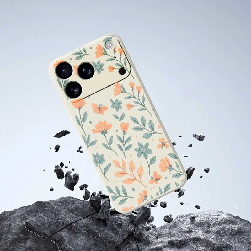 For iPhone 17 Pro Case Yellow Flowers Pattern Printing Straight Edge TPU Phone Back Cover - Beige