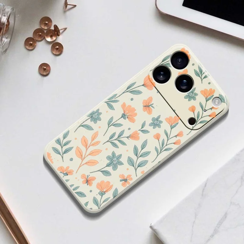 For iPhone 17 Pro Case Yellow Flowers Pattern Printing Straight Edge TPU Phone Back Cover - Beige