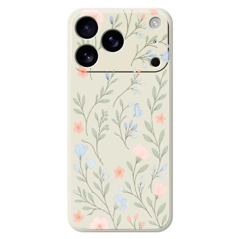 Handyhülle für iPhone 17 Pro in Beige mit Pink-Blau Blumenmuster, TPU Rückseite