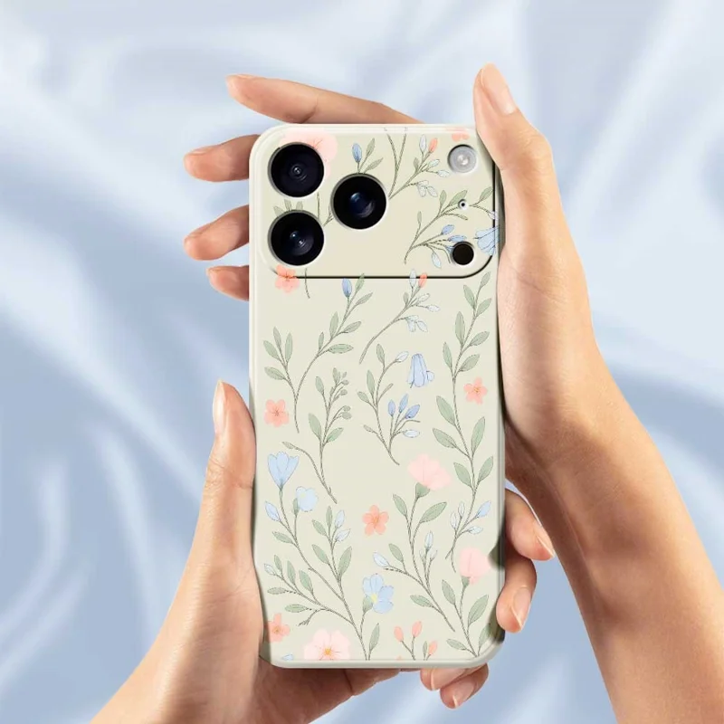 Handyhülle für iPhone 17 Pro in Beige mit Pink-Blau Blumenmuster, TPU Rückseite