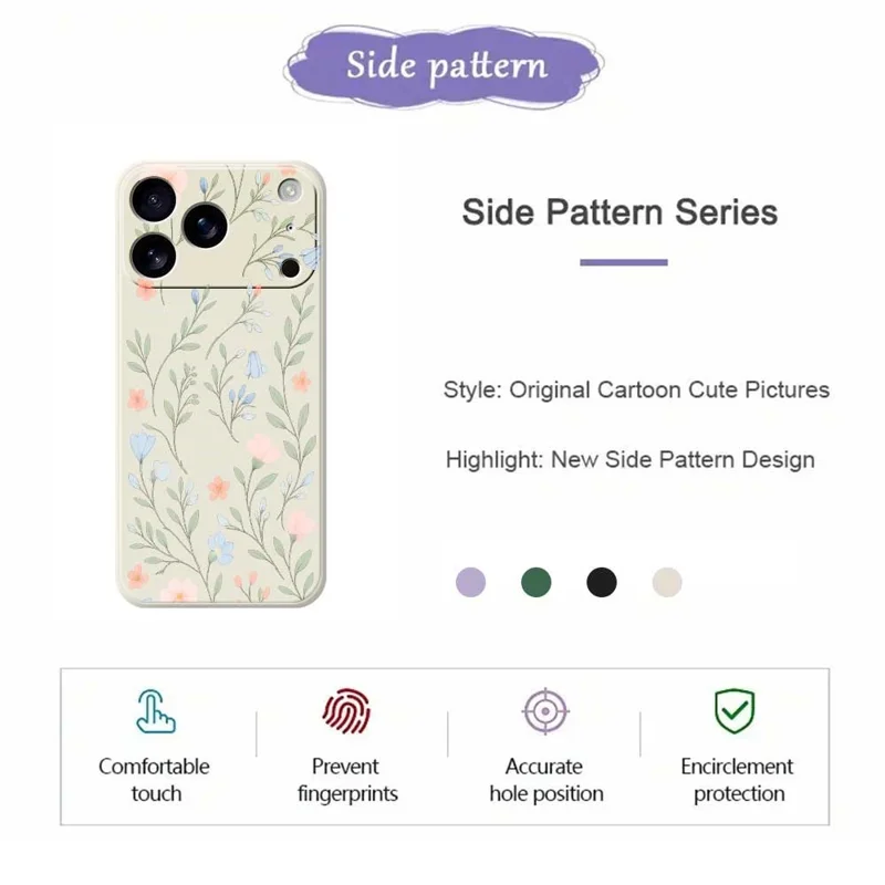 Handyhülle für iPhone 17 Pro in Beige mit Pink-Blau Blumenmuster, TPU Rückseite