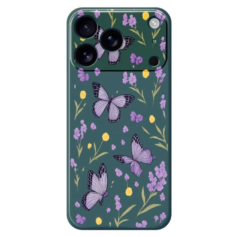 For iPhone 17 Pro Case Purple Butterflies Pattern Printing Straight Edge TPU Phone Back Cover - Green