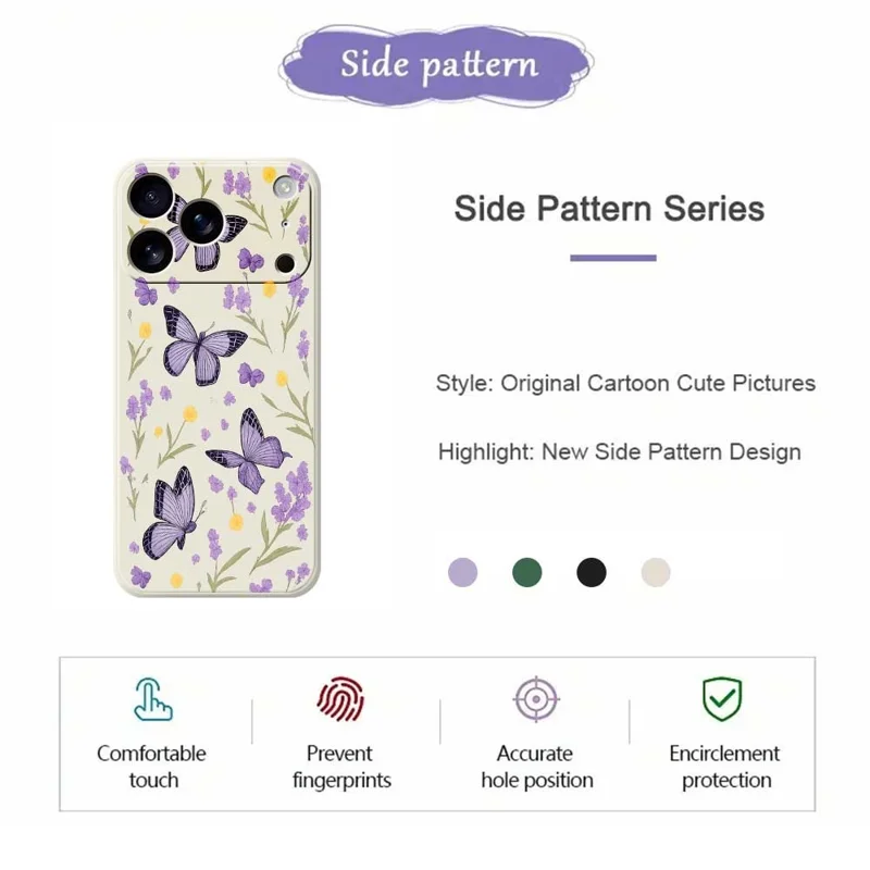 For iPhone 17 Pro Case Purple Butterflies Pattern Printing Straight Edge TPU Phone Back Cover - Green