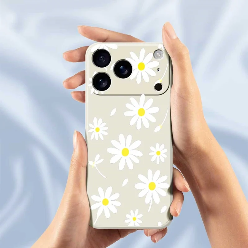 For iPhone 17 Pro Case White Daisy Pattern Printing Straight Edge TPU Phone Back Cover - Green