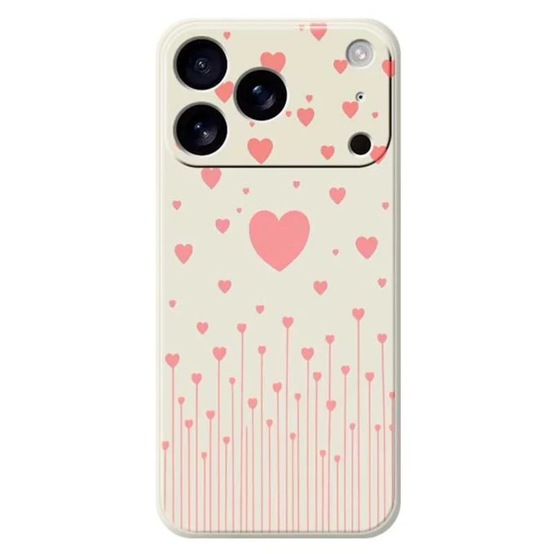 For iPhone 17 Pro Case Pink Love Pattern Printing Straight Edge TPU Phone Back Cover - Beige
