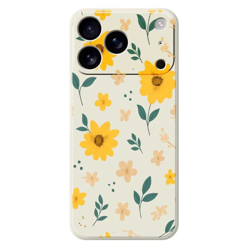 For iPhone 17 Pro Case Yellow Floral and Leaves Pattern Printing Straight Edge TPU Phone Back Cover - Beige