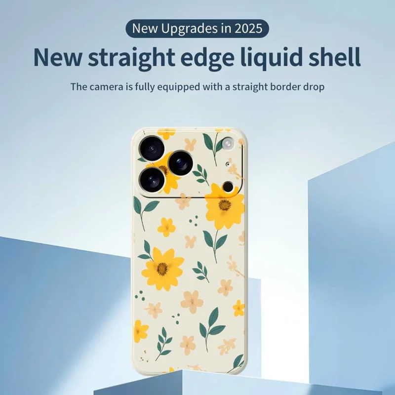 For iPhone 17 Pro Case Yellow Floral and Leaves Pattern Printing Straight Edge TPU Phone Back Cover - Beige