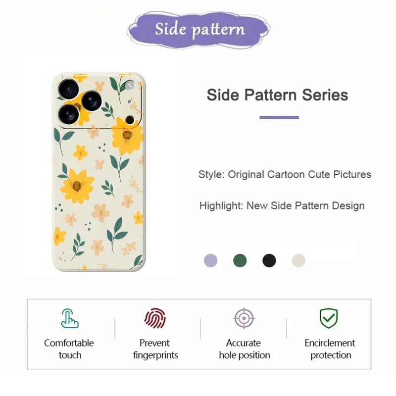 For iPhone 17 Pro Case Yellow Floral and Leaves Pattern Printing Straight Edge TPU Phone Back Cover - Beige