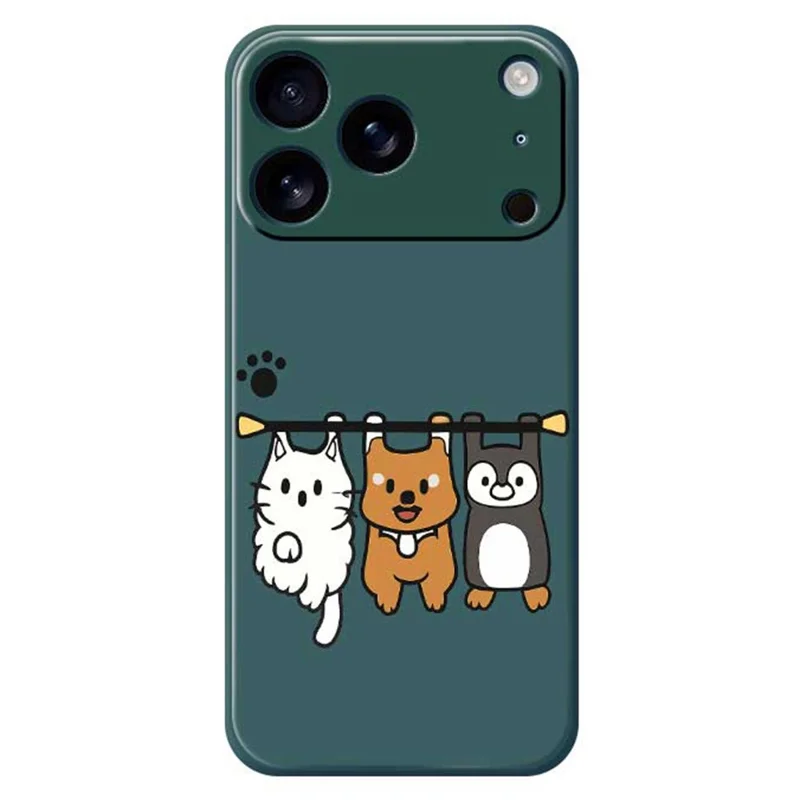 For iPhone 17 Pro Case Three Animal Dolls Pattern Printing Straight Edge TPU Phone Back Cover - Green
