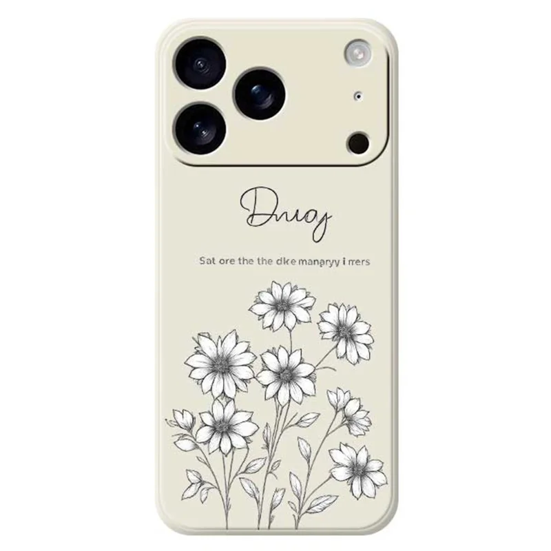 Voor iPhone 17 Pro-hoesje Schets bloemenpatroon Bedrukking Rechte rand TPU telefoon achterkant - Beige