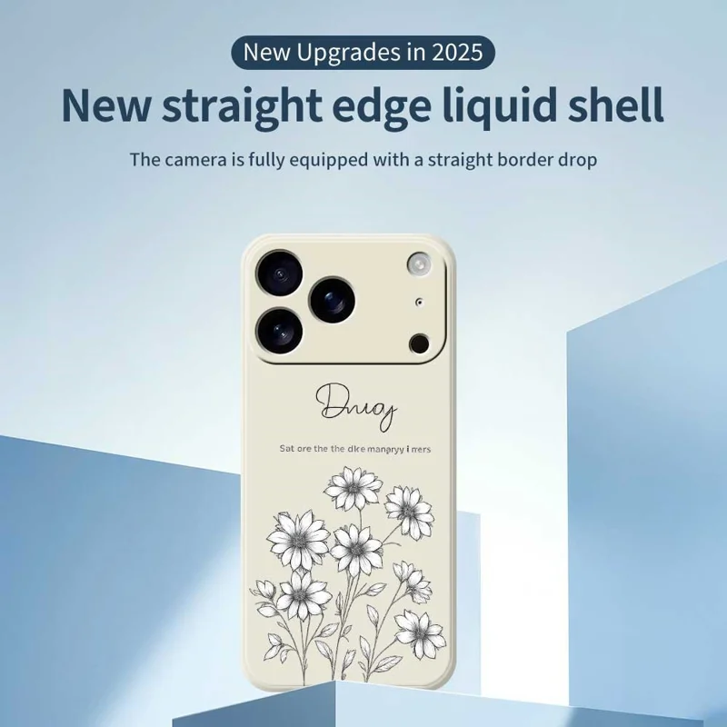 Voor iPhone 17 Pro-hoesje Schets bloemenpatroon Bedrukking Rechte rand TPU telefoon achterkant - Beige