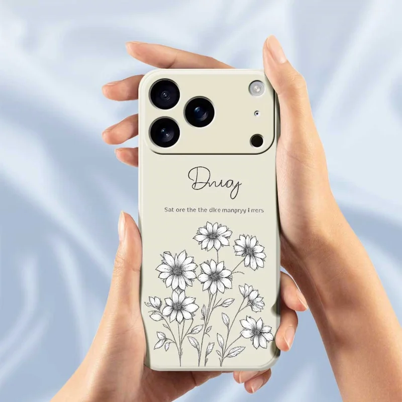 Voor iPhone 17 Pro-hoesje Schets bloemenpatroon Bedrukking Rechte rand TPU telefoon achterkant - Beige