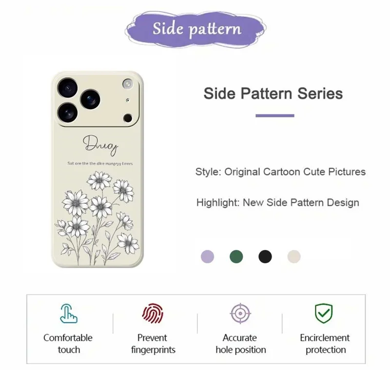 Voor iPhone 17 Pro-hoesje Schets bloemenpatroon Bedrukking Rechte rand TPU telefoon achterkant - Beige