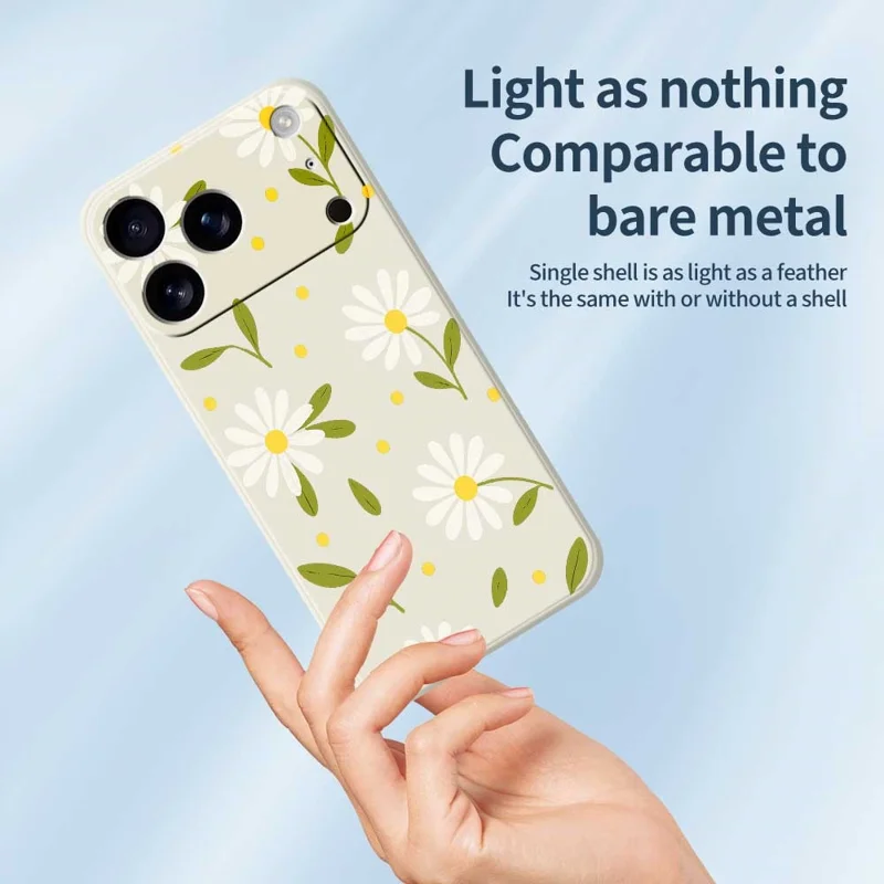 For iPhone 17 Pro Case White Flowers Green Leaves Pattern Printing Straight Edge TPU Phone Back Cover - Beige