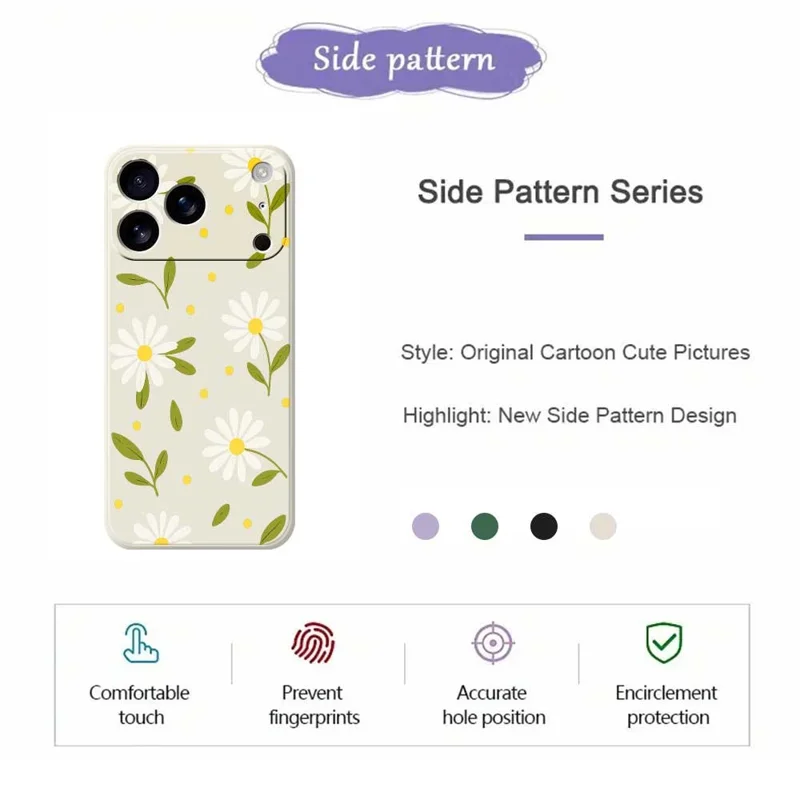 For iPhone 17 Pro Case White Flowers Green Leaves Pattern Printing Straight Edge TPU Phone Back Cover - Beige