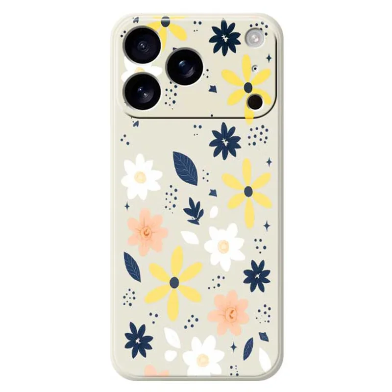 Voor iPhone 17 Pro-hoesje Kleurrijk bloemenblauw met bladerpatroon Rechte rand TPU-telefoonhoes - Beige