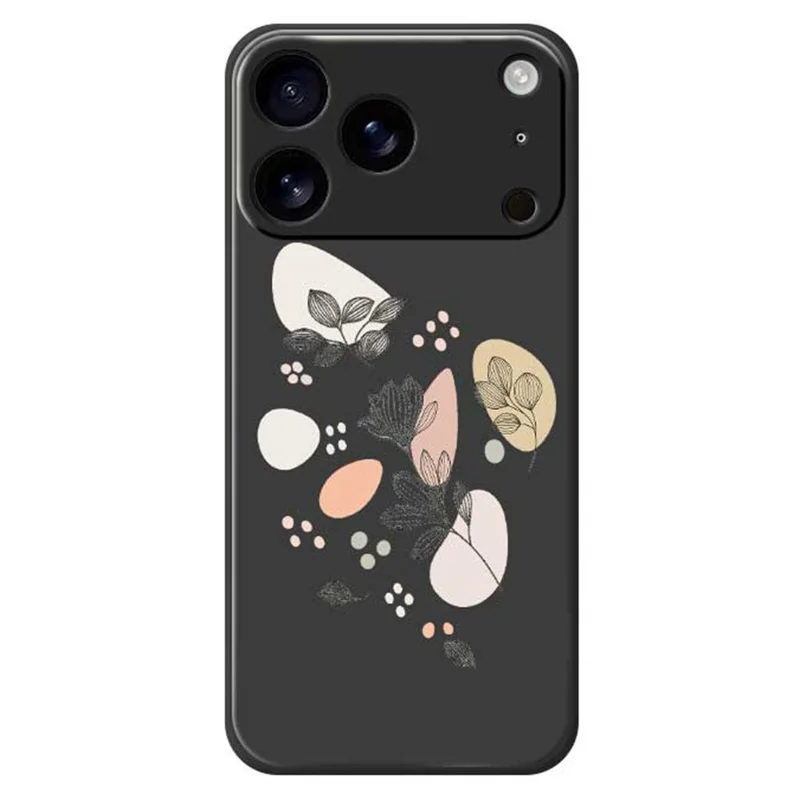 Voor iPhone 17 Pro-hoesje met schets van bladeren Patroonprint Rechte rand TPU-telefoonhoes - Zwart