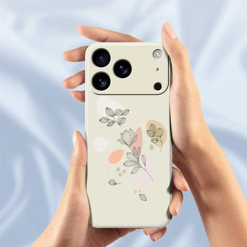 Voor iPhone 17 Pro-hoesje met schets van bladeren Patroonprint Rechte rand TPU-telefoonhoes - Zwart