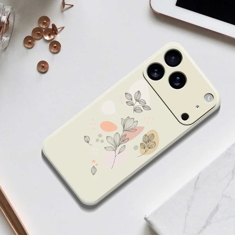 Voor iPhone 17 Pro-hoesje met schets van bladeren Patroonprint Rechte rand TPU-telefoonhoes - Zwart