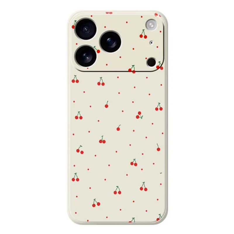For iPhone 17 Pro Case Red Cherry Pattern Printing Straight Edge TPU Phone Back Cover - Beige