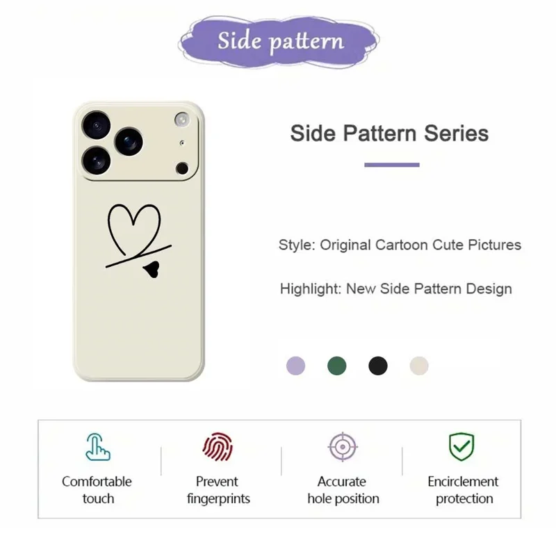 For iPhone 17 Pro Case Black Love Pattern Printing Straight Edge TPU Phone Back Cover - Beige