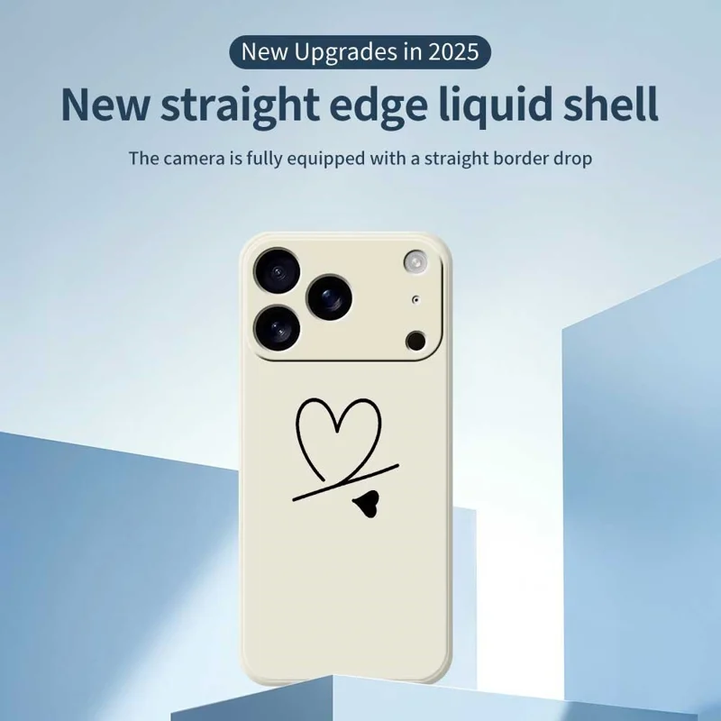 For iPhone 17 Pro Case Black Love Pattern Printing Straight Edge TPU Phone Back Cover - Beige