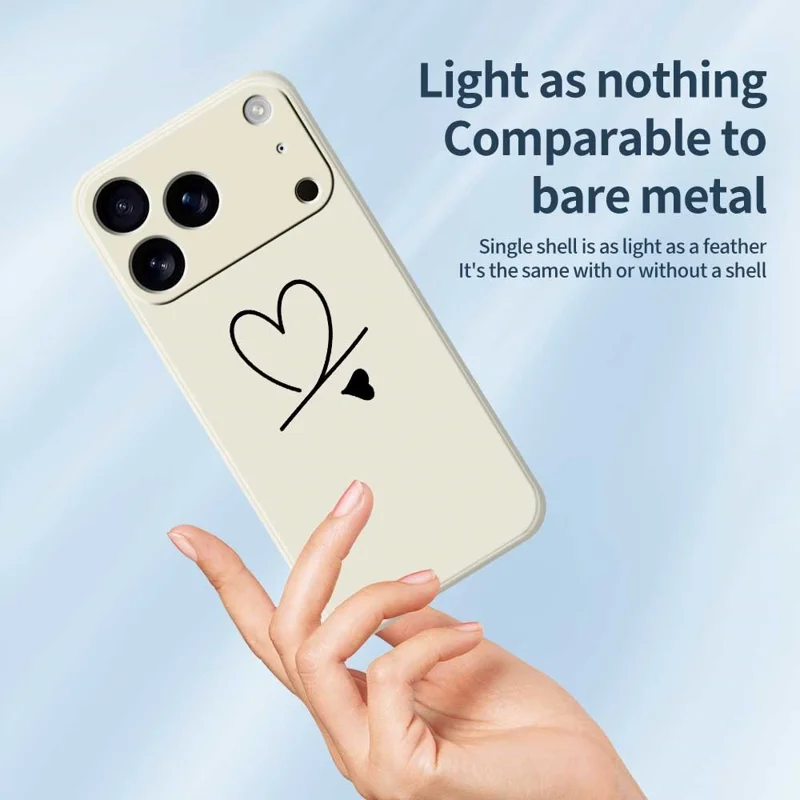 For iPhone 17 Pro Case Black Love Pattern Printing Straight Edge TPU Phone Back Cover - Beige