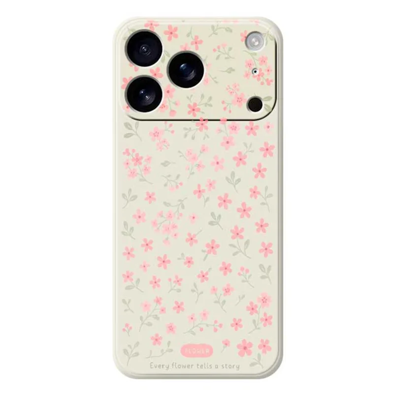 For iPhone 17 Pro Case Pink Small Flowers Pattern Printing Straight Edge TPU Phone Back Cover - Beige