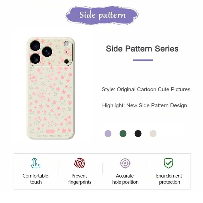 For iPhone 17 Pro Case Pink Small Flowers Pattern Printing Straight Edge TPU Phone Back Cover - Beige