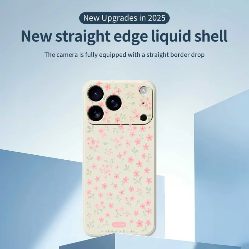 For iPhone 17 Pro Case Pink Small Flowers Pattern Printing Straight Edge TPU Phone Back Cover - Beige