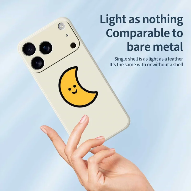 For iPhone 17 Pro Case Yellow Moon Pattern Printing Straight Edge TPU Phone Back Cover - Beige