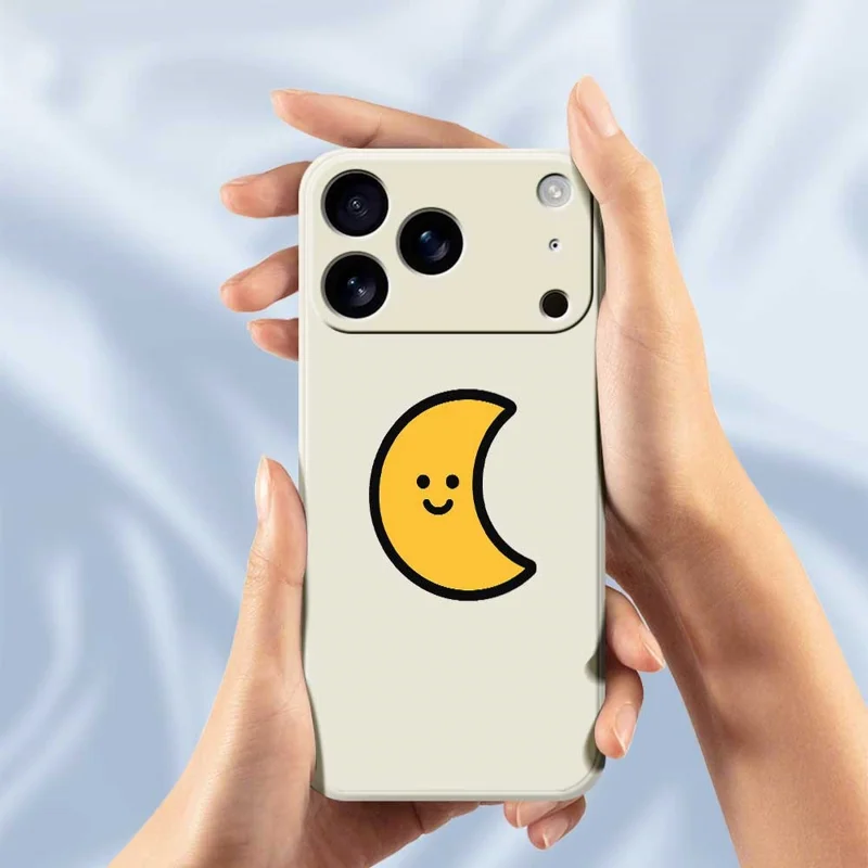 For iPhone 17 Pro Case Yellow Moon Pattern Printing Straight Edge TPU Phone Back Cover - Beige
