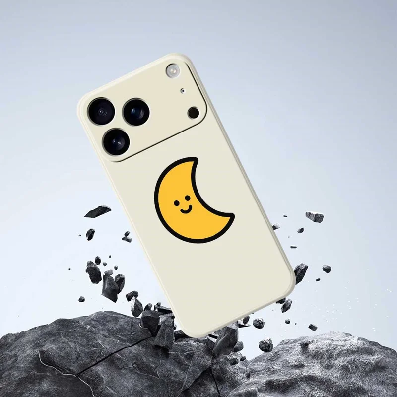 For iPhone 17 Pro Case Yellow Moon Pattern Printing Straight Edge TPU Phone Back Cover - Beige