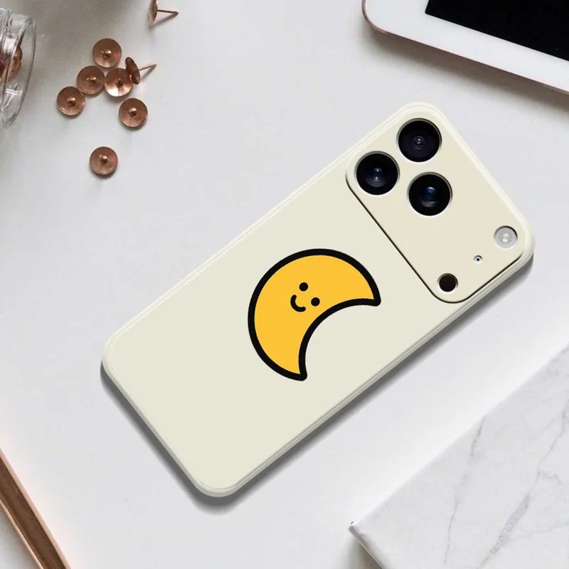 For iPhone 17 Pro Case Yellow Moon Pattern Printing Straight Edge TPU Phone Back Cover - Beige