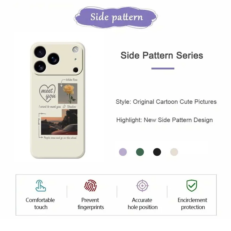 For iPhone 17 Pro Case Meet You Photo Pattern Printing Straight Edge TPU Phone Back Cover - Beige