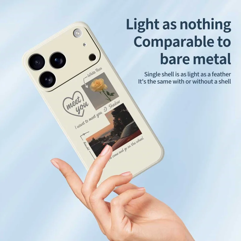 For iPhone 17 Pro Case Meet You Photo Pattern Printing Straight Edge TPU Phone Back Cover - Beige