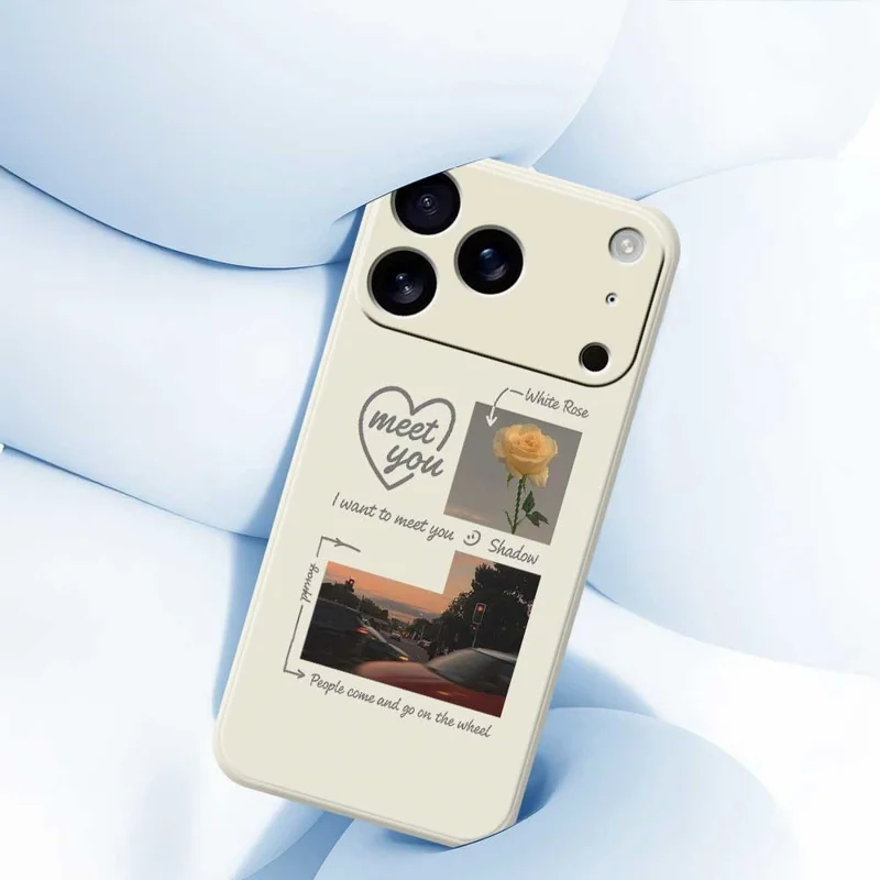 For iPhone 17 Pro Case Meet You Photo Pattern Printing Straight Edge TPU Phone Back Cover - Beige