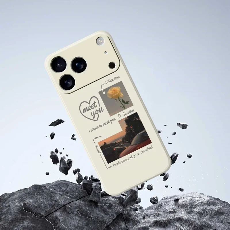 For iPhone 17 Pro Case Meet You Photo Pattern Printing Straight Edge TPU Phone Back Cover - Beige